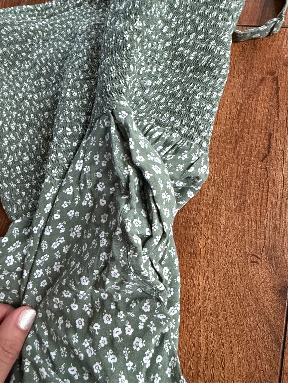 Old Navy Olive Green Floral Smocked Maxi Dress - Picture 4 of 4